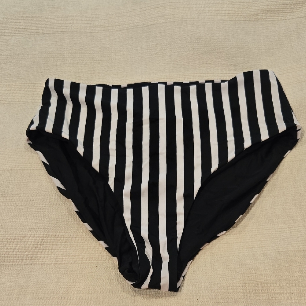 Black and White Striped Women's Swim Bottom